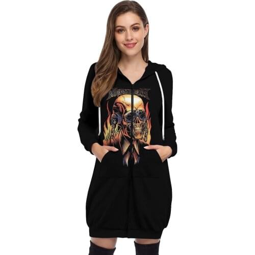 New Halloween Fun Gift Long Zipper Pullover Female Sweatshirt Long Sleeve Loose Flame Skull 3DPrint Large Size HoodiesS-5XL