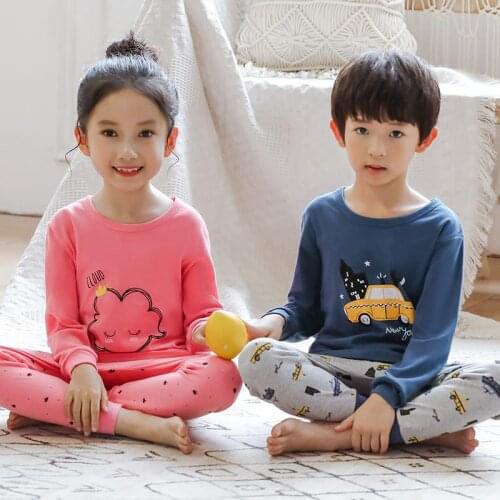 Spring And Autumn New Long Sleeve Pajamas Suits For Babies Boys Girls Sleepwears Kids Cartoon Car Pijama Sets For 2-14 Years