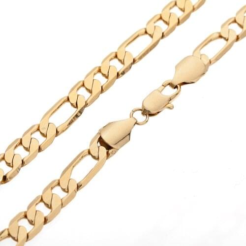 Yellow Gold Filled Necklace Necklace Figaro Chain 60cm for Men Trendy Jewelry
