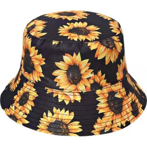 New Summer Sunflower Bucket Hat Women Fashion Cotton Beach Sun Hats Reversible Bob Chapeau Femme Floral Panama Hat Fisherman Hat