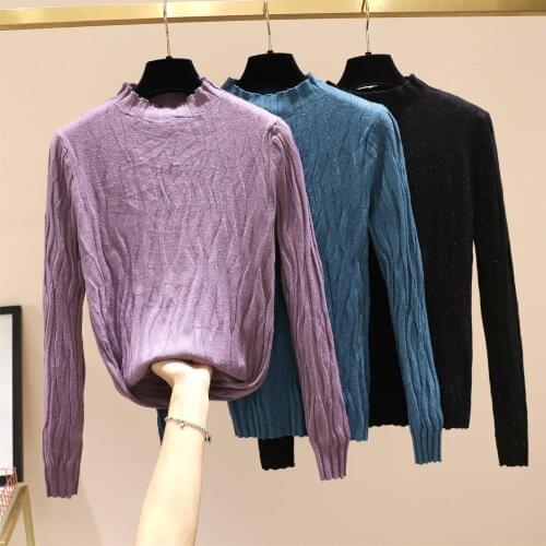 Purple Turtleneck Plus Large Size Oversize Korean Style Fashion Pullovers For WomenS Ladies Sweater 2021 Clothes Tops Blouse