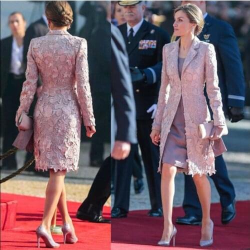 Purple Mother of the Bride Dresses 2 Pieces Outfit Long Sleeve Lace Appliques Evening Gowns Knee-Length Wedding Guest Dress