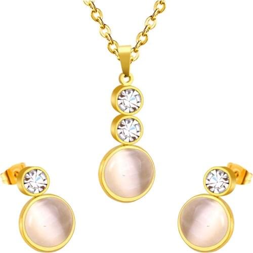 LUXUKISSKIDS Necklace Earring Jewellery Sets Stainless Steel Opal Pendant Necklace dubai jewelry sets For Women Party Christmas