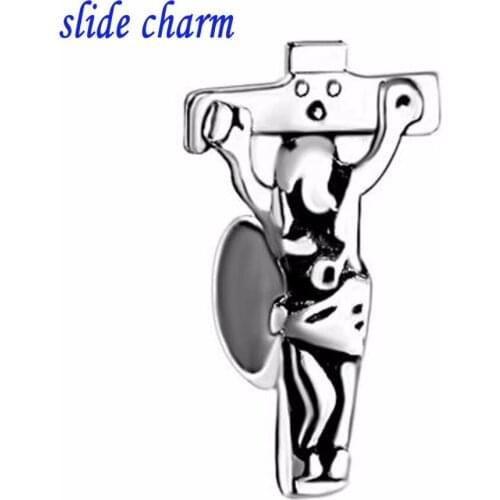 Slide charm Free shipping black and white crosses on Good Friday religious charm beads fit Pandora bracelet