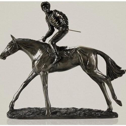 Handmade Horse Racer Sculpture Resin and Copper Horse Rider Statue Sporting Prize Decoration Souvenir Gift and Craft Ornament