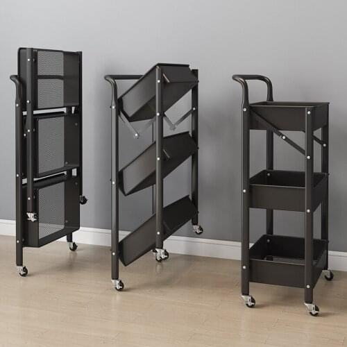 Free to install cart racks, portable foldable storage three-layer storage racks, kitchen and bathroom storage racks shelf
