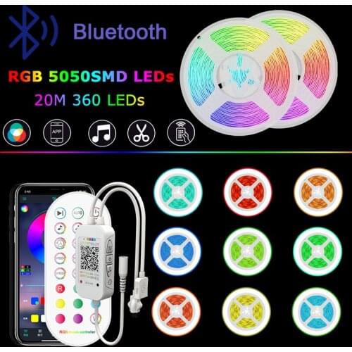 Bluetooth RGB LED Strip Lights SMD 5050 5m-30m IP20 Neon For Rooms Diode Tape DC 12v Flexible Ribbon With Controller Strips