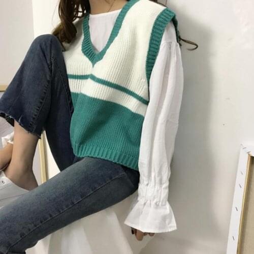 2020 Girl Casual Tank Tops Pullover Elasticity Sweater Spring Autumn Korean Version Loose Women Sleeveless V-neck Knitted Vest