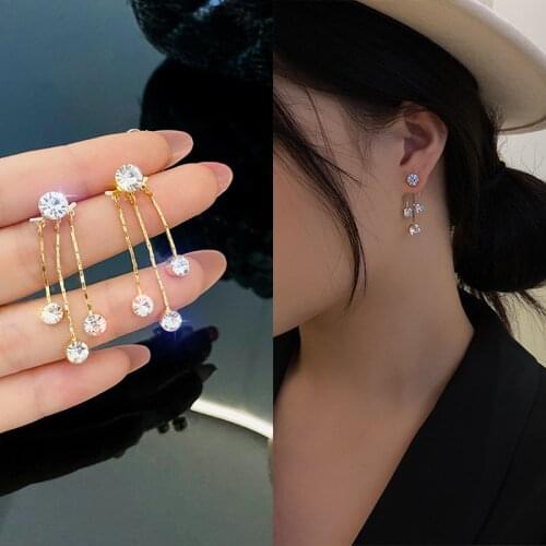 Long Tassel Simulated Pearl Drop Earrings for Women Gift Bijoux Korean Zircon Jewelry OL Gold Color Pendientes Boucle D'oreille