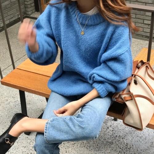 Loose Pink Oversized Sweater Women Lantern Sleeve Pullovers Korean Knitted Sweatr Girls Cute Jumpers ST003