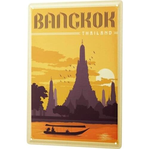 Tin Sign Metal Plate Decorative Sign Home Decor Plaques Retro Wall Art Metropole Bangkok Thailand Metal Plate 8X12