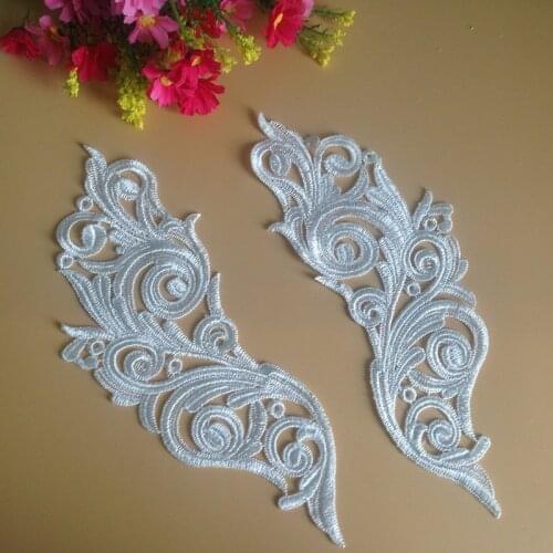 1Pair Wonderful Hot Sale Cord Lace Mirror Motif Sewing Accessories Boutique DIY Craft Lace Applique For Wedding Dress
