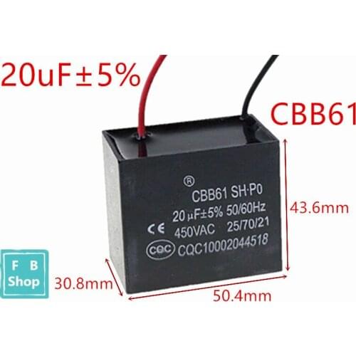 1pcs CBB61 20uF 450VAC starting capacitance AC Fan Capacitor CBB Motor Run Capacitor