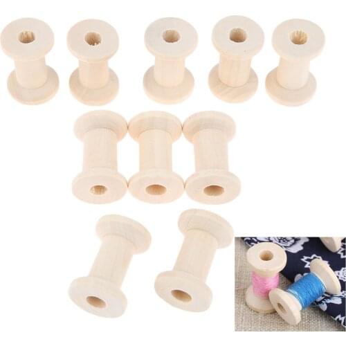 10Pcs Natural Wooden Empty Thread Spools Cylinder Needlework Manual Crafts Wood Bobbins Reels Organizer For Ribbon Sewing Tools