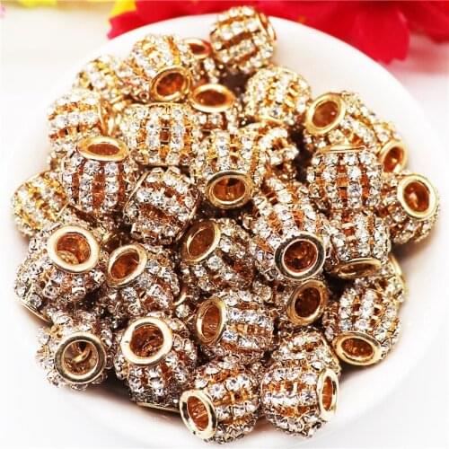 10Pcs New Golden Cubic Zirconia Brass Beads Micro Pave Setting Disco Ball Spacer Beads Crystal Bracelet Beads for Jewelry Making