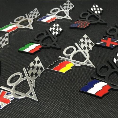 2pcs metal car emblem badge V8 Checkered Flag Germany Italy Franch USA UK for USA Ford Dodge Jeep Chevrolet or other car maker