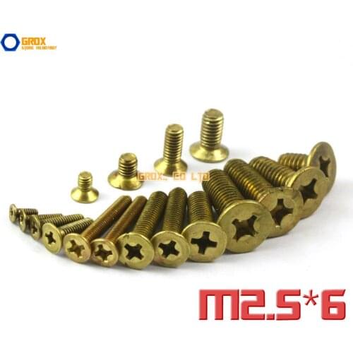 200 Pieces M2.5 x 6mm Brass Phillips Countersunk Head Machine Screw