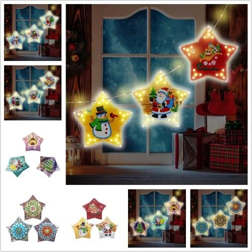 Christmas tree3Pcs/Set DIY Special Shaped Led Diamond Painting Christmas Ornaments Light Hanging Christmas Tree Decoration Gifts