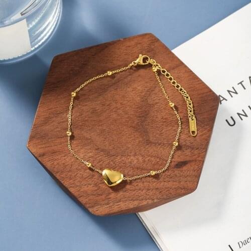 316L Stainless Steel Simple Gold Color Fixed Non-slip Beaded Love Heart Anklets For Women Fashion Trend Party Gifts Jewelry B289