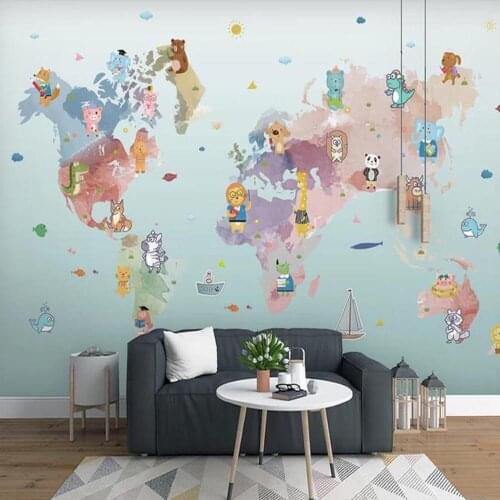 3D Carton Animal World Map Wallpaper Murals for Living Room Bedroom Art Wall Decals Contact Paper Roll 3d Wall Murals Custom