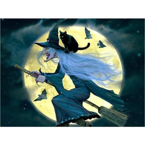 5D Diy Diamond Painting Cross Stitch witch Broom Diamond embroidery pattern Crystal Round painting Rhinestone Mosaic Picture