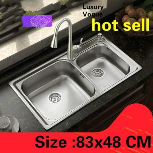 Free shipping Standard luxurious large kitchen double groove sink food grade 304 stainless steel whole drawing hot sell 83x48 CM