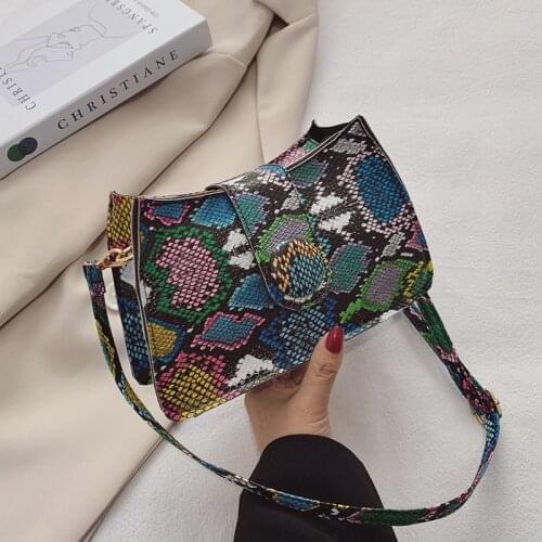 Women Leather Handbags Snake Pattern Retro Design Lady Small Square Shoulder Messenger Crossbody Bag 2021