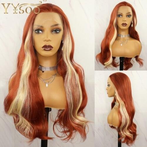 YYsoo Long Wavy 350Highlights613 13x4 Synthetic Lace Front Wigs for Women Futura Heat Resistant Fiber Half Hand Tied Lace Wigs