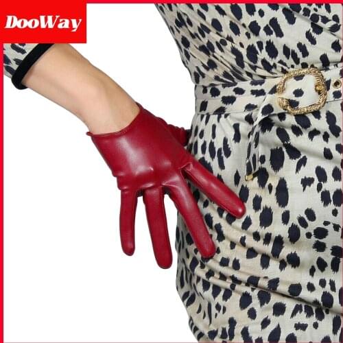 DooWay Extra ShortLeather Gloves Faux Lambskin Sheepskin 16cm Burgendy Cosplay Party Costume Accessories Finger Gloves