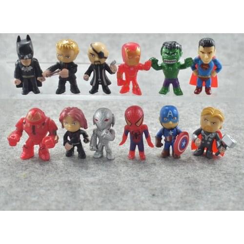 12pcs/Lot Disney The Avengers Superhero Q Version Iron Man Thor Hulk Captain America Spiderman Action Figure Model Toy Doll
