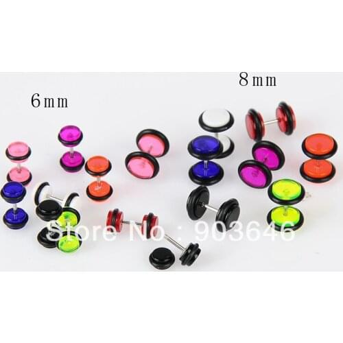 LOT100pcs Body Jewelry -Acrylic Fake Ear Plugs Illusion Plug Ear Studs 6mm and 0g-8mm