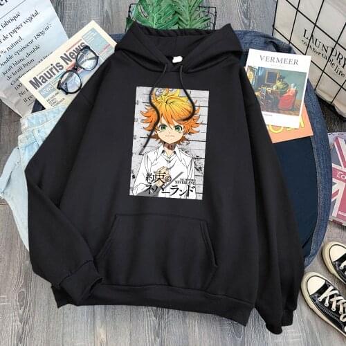 The Promised Neverland Emma Anime Womens Hoodies Japanese Autumn Winter Fleece Hooded Hoodie Harajuku Pullover Sweatshirt Female