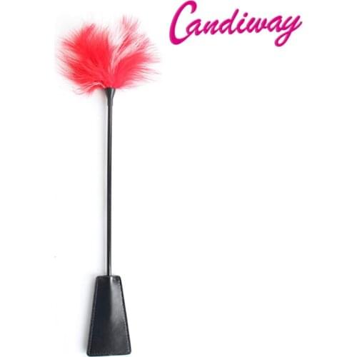 Candiway Elegant Design Sexy Feather Leather Whip Pleasure Tickler Paddle Sex Toys For Men Women