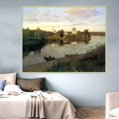 Canvas Oil Painting Isaac Levitan"Vesper Chimes"Wall Aesthetic Backdrop Western Art Decor Poster Home Room Interior Decoration