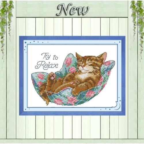 Sleeping cat animal diy painting counted printed on canvas DMC 14CT 11CT DMC chinese Cross Stitch Embroidery kits Needlework Set