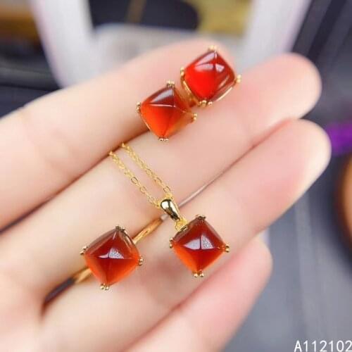 KJJEAXCMY fine Jewelry 925 sterling silver inlaid natural Garnet girl classic pendant ring earring set support test with box