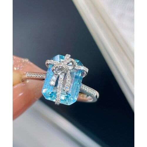 LR Aquamarine Ring Fine Jewelry Pure 18K Gold Natural 2.6ct Blue Aquamarine Gemstones Fine Rings for Women Birthday Presents