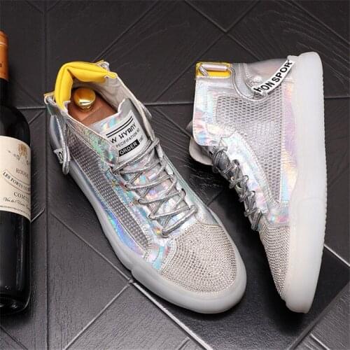 Luxury Rhinestone Men High Tops Desig Sneakers Flats Casual Shoes Hip Hop Male Height Increasing Loafers Zapatillas Hombre
