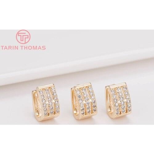 4PCS 24K Gold Color Brass with Zircon Round Earrings Hoop Earring Clip High Quality DIY Jewelry Making Findings