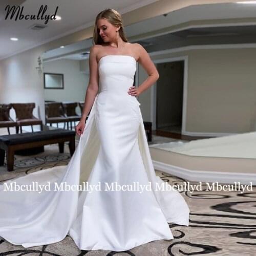 Mbcullyd Wedding Dresses 2 In 1 Detachable Train Strapless Satin Mermaid Vestido de Noiva 2020 Fashion Princess Bridal Gown