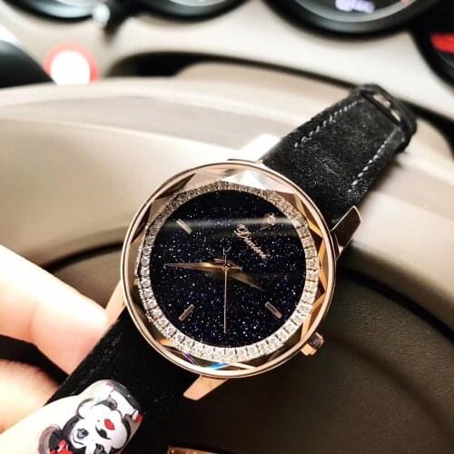 Fashion Cool Multi Faceted Glass Star Watches for Women Personalized Inner Crystals Watch Candy Colors Fur Leather Wrist watch