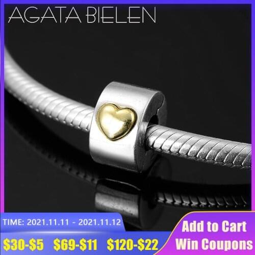 2019 Fashion 925 Sterling Silver fine golden heart clips Lock beads Fit Original europeu Charm Bracelet Jewelry making