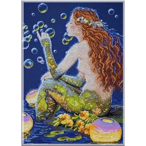 The Mermaid Blowing Bubbles Counted Cross Stitch 11CT 14CT 18CT DIY Chinese Cross Stitch Kits Embroidery Needlework Sets