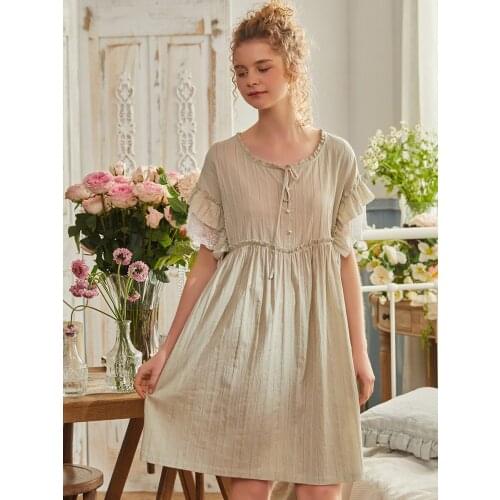 Nightgown Cotton Women Lady Sleepwear Dress Summer Nightgown for Pregnant Woman Princess Palace Nightdress
