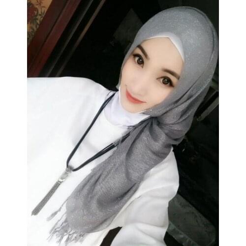 New Hijab Scarf Tassel Gold Silk Scarf Cotton Women Scarves Muslim Shawls Wrap Islamic Bandana Turban Headscarf 170*60cm