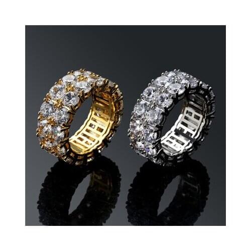 New Double Row Inlay AAA Gold Zircon Ring Mens Hip Hop Rock Punk Bling CZ Ring Fashion Jewelry Wholesale