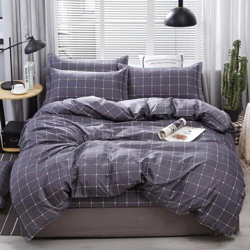 New Home Textile 4Pcs King Twin Full Bedding Set Boy Girl Kid Teen Bed Linen Brief Plaid Duvet Quilt Cover Pillowcase Sheet