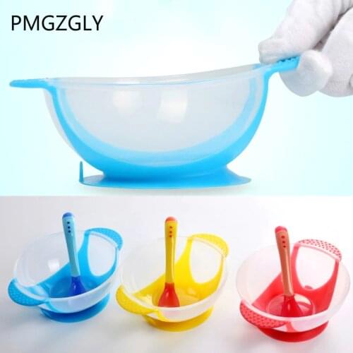 Learning Dishes Service Plate/Tray Suction Cup Baby Dinnerware Set Temperature Sensing Feeding Spoon Child Tableware Food Bowl