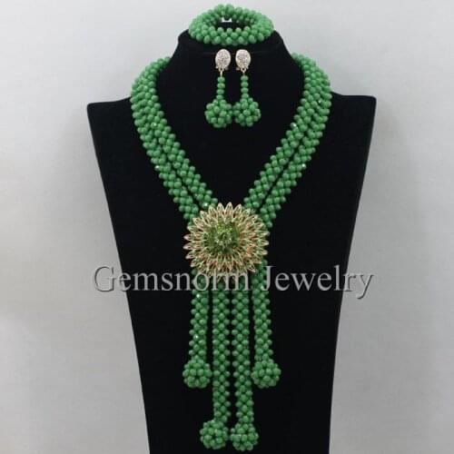 Solid Green Nigerian Beads Wedding African Jewelry Set Crystal Costume Women Jewelry Set Free Shipping WB942