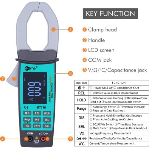 EONE ET336 Oscilloscope Portable Clamp Meter Digital 4000 Counts Storage Auto Manual Range Oscilloscope Current Clamp Meter